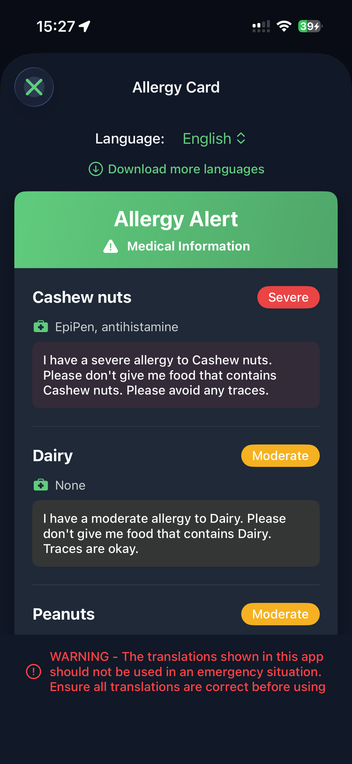 Allergen App Screenshot 2